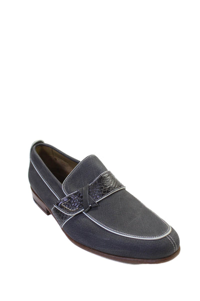 Tardini Mens Leather Slip On Alligator Trim Loafers Blue Black Size 9
