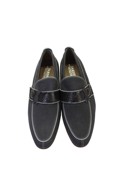 Tardini Mens Leather Slip On Alligator Trim Loafers Blue Black Size 9
