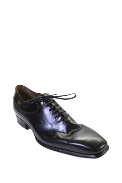 Tardini Mens Leather Lace Up Slip On One Piece Loafers Black Size 7