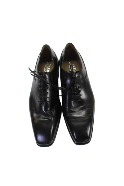 Tardini Mens Leather Lace Up Slip On One Piece Loafers Black Size 7