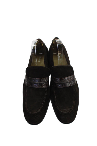 Tardini Mens Suede Alligator Skin Trim Slip On Loafer Dress Shoes Brown Size 11