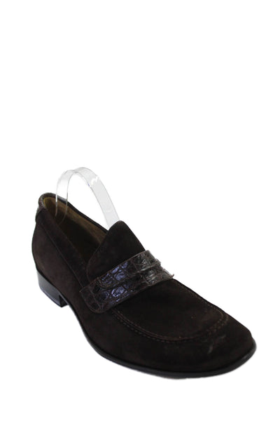 Tardini Mens Suede Alligator Trim Slip On Loafer Dress Shoes Brown Size 9