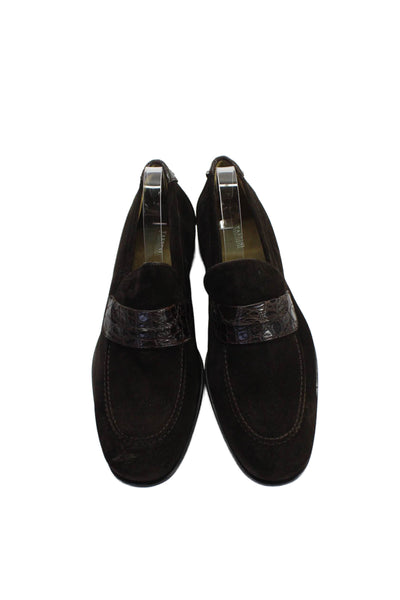 Tardini Mens Suede Alligator Trim Slip On Loafer Dress Shoes Brown Size 9