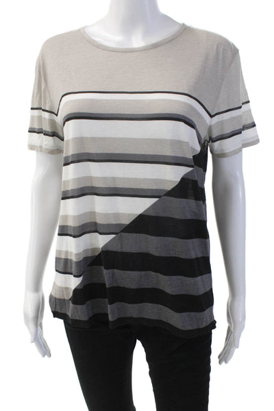 Vince Womens Short Sleeve Round Neck Striped Causal Basic Top Black Size S