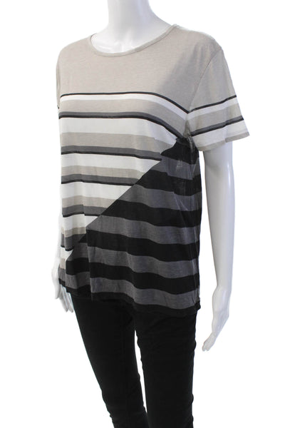 Vince Womens Short Sleeve Round Neck Striped Causal Basic Top Black Size S