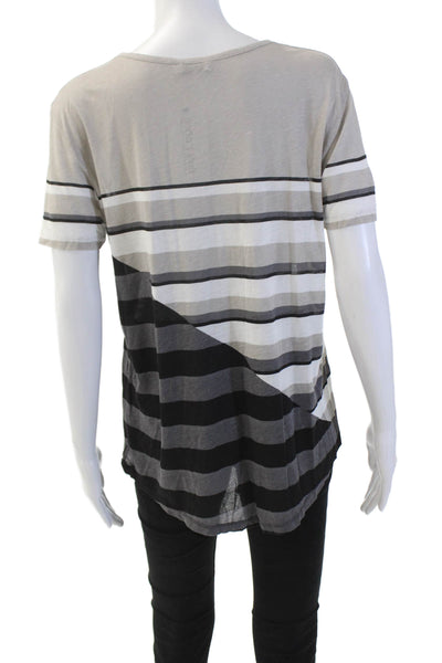 Vince Womens Short Sleeve Round Neck Striped Causal Basic Top Black Size S