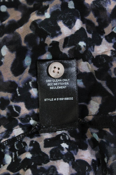 Rebecca Taylor Womens Silk V-neck Button Long Sleeve Animal Print Top Black Size