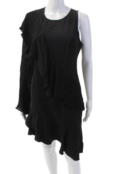 Parker Womens Textured One Long Sleeve Ruffle Short Sleek Dress Black Size 06