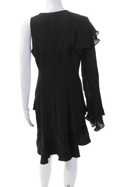 Parker Womens Textured One Long Sleeve Ruffle Short Sleek Dress Black Size 06