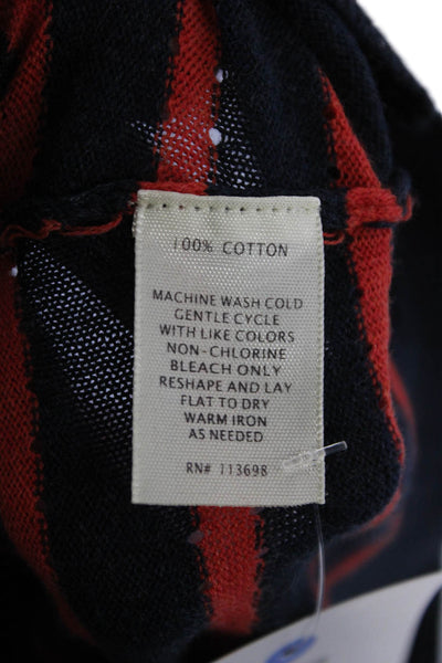 Margaret OLeary Womens Striped Pointelle Collared Sweater Navy Red Size Medium