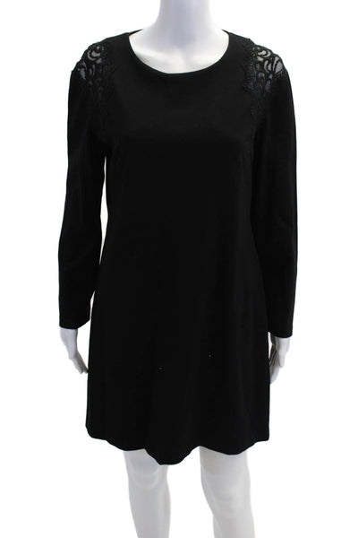 Cynthia Steffe Womens Back Zip Long Sleeve Lace Trim Shift Dress Black Size 12