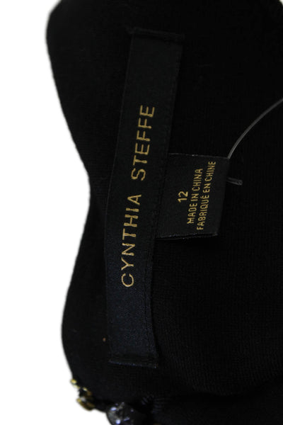 Cynthia Steffe Womens Back Zip Long Sleeve Lace Trim Shift Dress Black Size 12