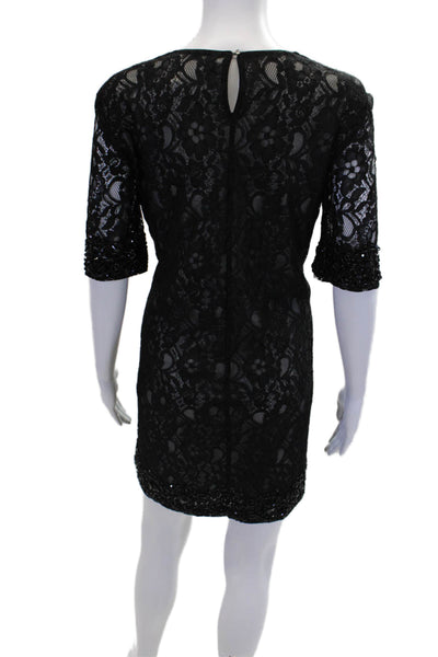 Badgley Mischka Women's Embellish Lace Short Sleeves Mini Dress Black Size 4