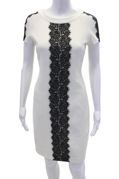 Belle Badgley Mischka Women's Short Sleeves Crepe Lace Sheath Dress White Size 4