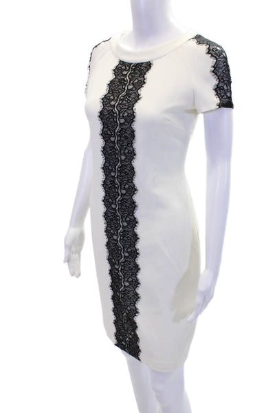 Belle Badgley Mischka Women's Short Sleeves Crepe Lace Sheath Dress White Size 4