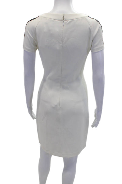 Belle Badgley Mischka Women's Short Sleeves Crepe Lace Sheath Dress White Size 4