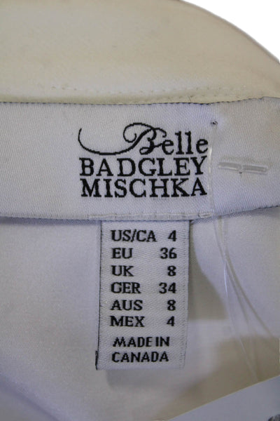 Belle Badgley Mischka Women's Short Sleeves Crepe Lace Sheath Dress White Size 4