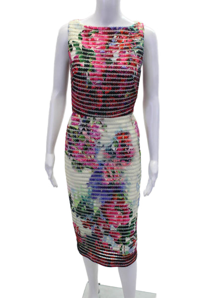 Badgley Mischka Women's Sleeveless Round Neck Midi Floral Day Dress Size 4