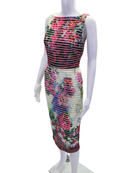 Badgley Mischka Women's Sleeveless Round Neck Midi Floral Day Dress Size 4