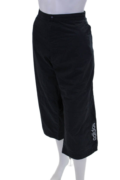 Adidas Womens Pocketed Paneled Detail Wide Legged Capris Solid Black Size L