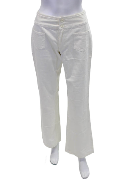 U-Key Womens Cotton Pocketed Detail Flared Leg Jeans Solid White Size 40