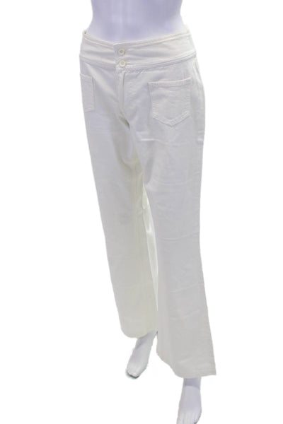 U-Key Womens Cotton Pocketed Detail Flared Leg Jeans Solid White Size 40