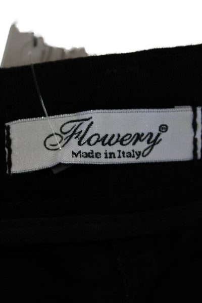 Flowery Womens Cotton Rhinestone Detail Skinny Leg Capris Black Size 42