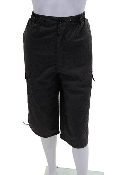 Latino Womens Cotton Drawstring Waist Cargo Pocket Wide Leg Capris Brown Size L