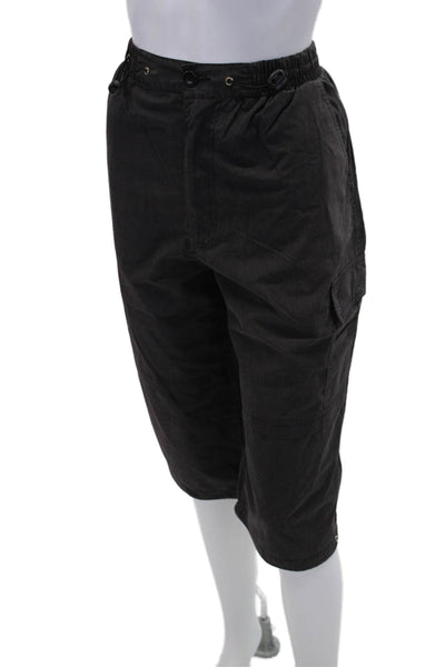 Latino Womens Cotton Drawstring Waist Cargo Pocket Wide Leg Capris Brown Size L