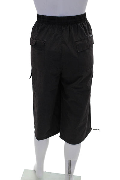 Latino Womens Cotton Drawstring Waist Cargo Pocket Wide Leg Capris Brown Size L