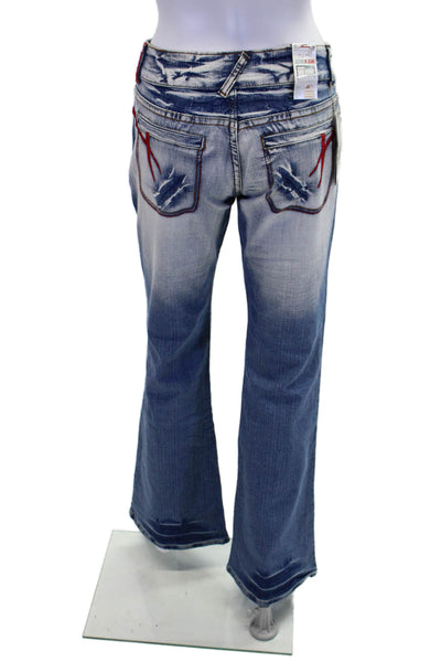 Gezhidon Womens Cotton Low Rise Stitching Detail Flared Jeans Blue Size XL