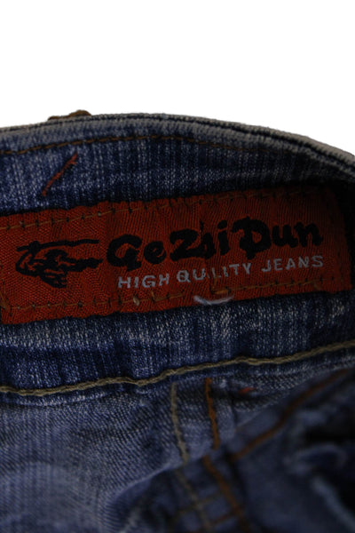 Gezhidon Womens Cotton Low Rise Stitching Detail Flared Jeans Blue Size XL