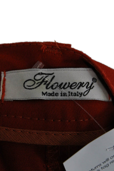 Flowery Womens Cotton Rhinestone Detail Skinny Leg Capris Orange Size 42