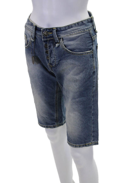 NYC Projects Cotton Distressed Buttoned Knee Length Denim Shorts Blue Size 26