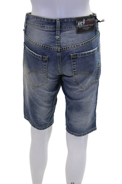 NYC Projects Cotton Distressed Buttoned Knee Length Denim Shorts Blue Size 26
