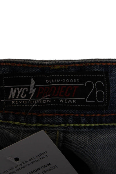 NYC Projects Cotton Distressed Buttoned Knee Length Denim Shorts Blue Size 26