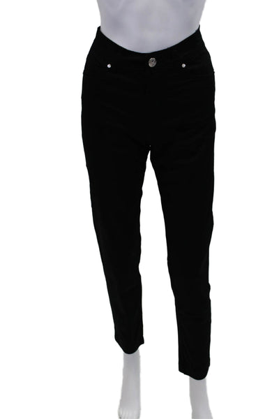 Flavia Costani Womens Cotton Rhinestone Detail Skinny Leg Pants Black Size 42