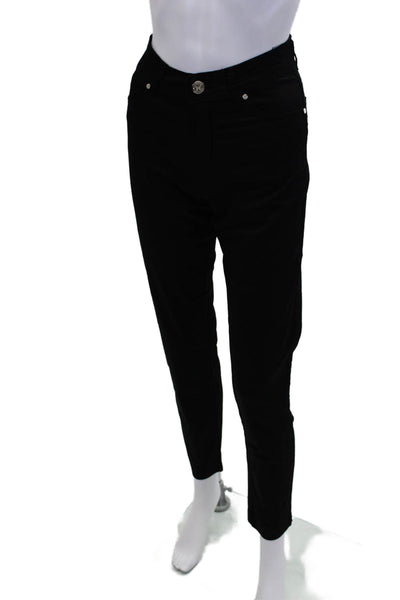 Flavia Costani Womens Cotton Rhinestone Detail Skinny Leg Pants Black Size 42