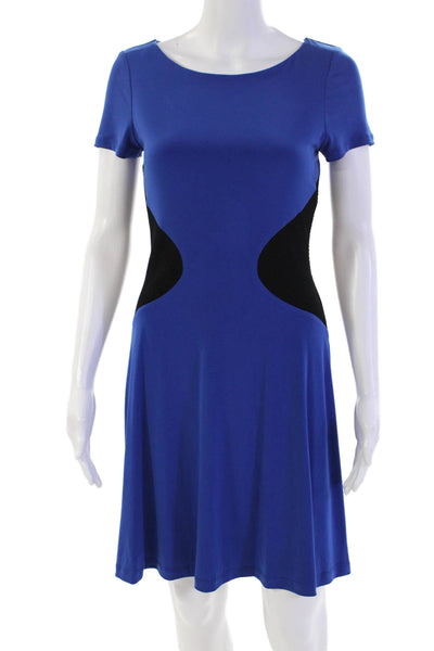 Belle Badgley Mischka Women's Round Neck Sleeveless Mesh Mini Dress Blue Size 4