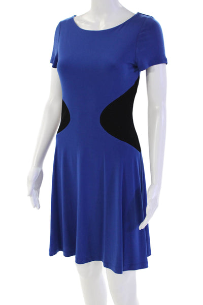 Belle Badgley Mischka Women's Round Neck Sleeveless Mesh Mini Dress Blue Size 4