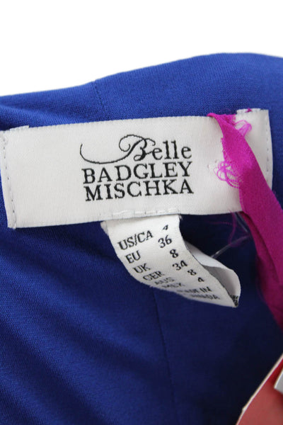 Belle Badgley Mischka Women's Round Neck Sleeveless Mesh Mini Dress Blue Size 4