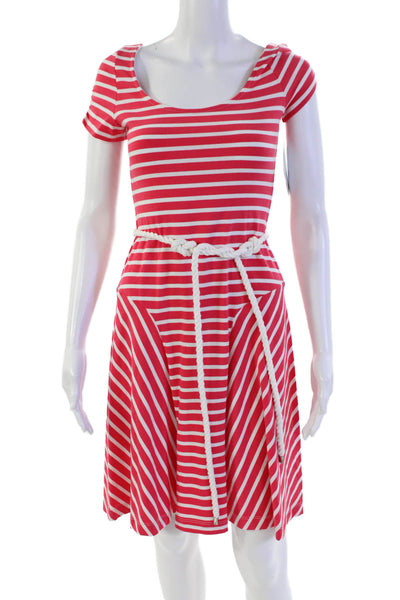 Belle Badgley Mischka Women's Scoop Neck Jersey Red Striped Dress Size 4