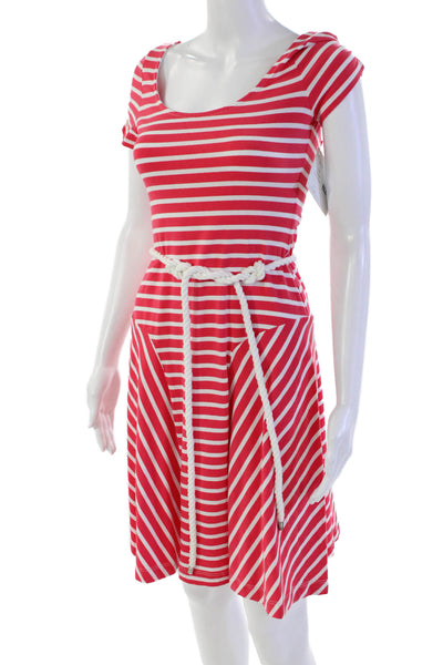 Belle Badgley Mischka Women's Scoop Neck Jersey Red Striped Dress Size 4