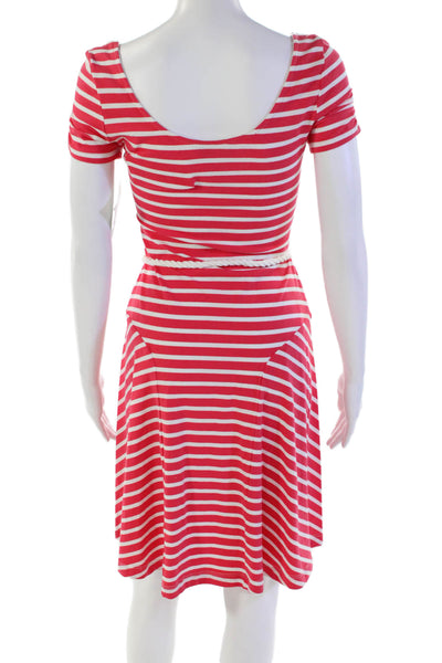 Belle Badgley Mischka Women's Scoop Neck Jersey Red Striped Dress Size 4