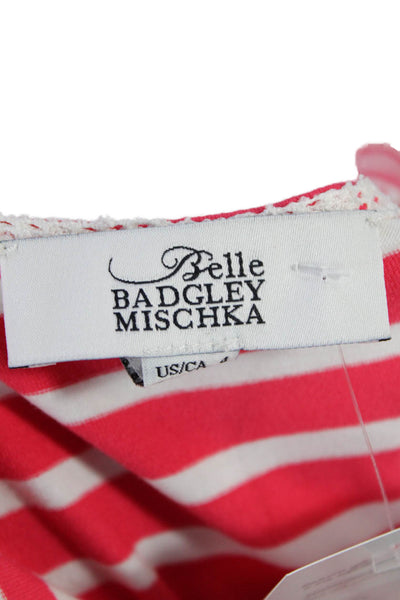 Belle Badgley Mischka Women's Scoop Neck Jersey Red Striped Dress Size 4
