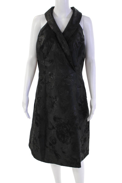 Adrianna Papell Women's Wrap Front Flare Midi Dress Black Floral Size M