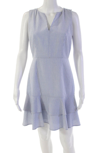 Badgley Mischka Womens V-Neck Sleeveless Ruffle Tiered Mini Dress Striped Size 4