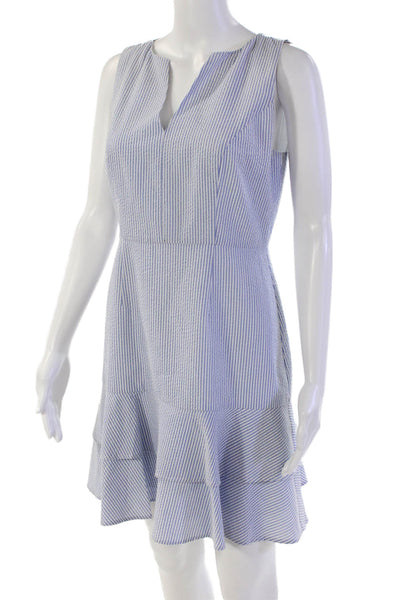 Badgley Mischka Womens V-Neck Sleeveless Ruffle Tiered Mini Dress Striped Size 4