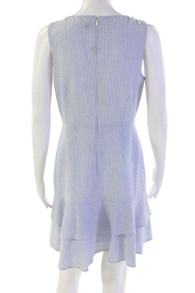 Badgley Mischka Womens V-Neck Sleeveless Ruffle Tiered Mini Dress Striped Size 4
