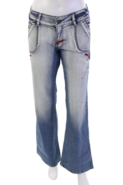 GezHidun Jeans Womens Cotton Bootcut Acid Washed Jeans Blue Size 2XLT